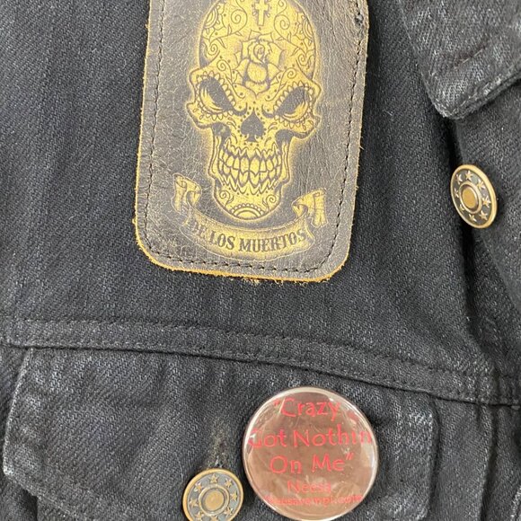 Dream Apparel Black Denim Biker Vest W/ Patches & Buttons Laced Sides Size L - Picture 5 of 16